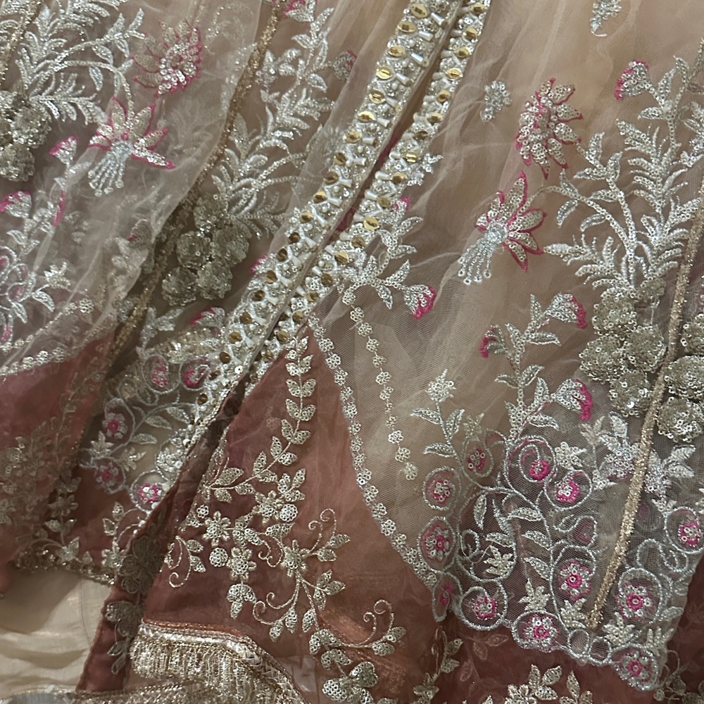 Elegant Embroidered Dress with Silver and Pink Accents